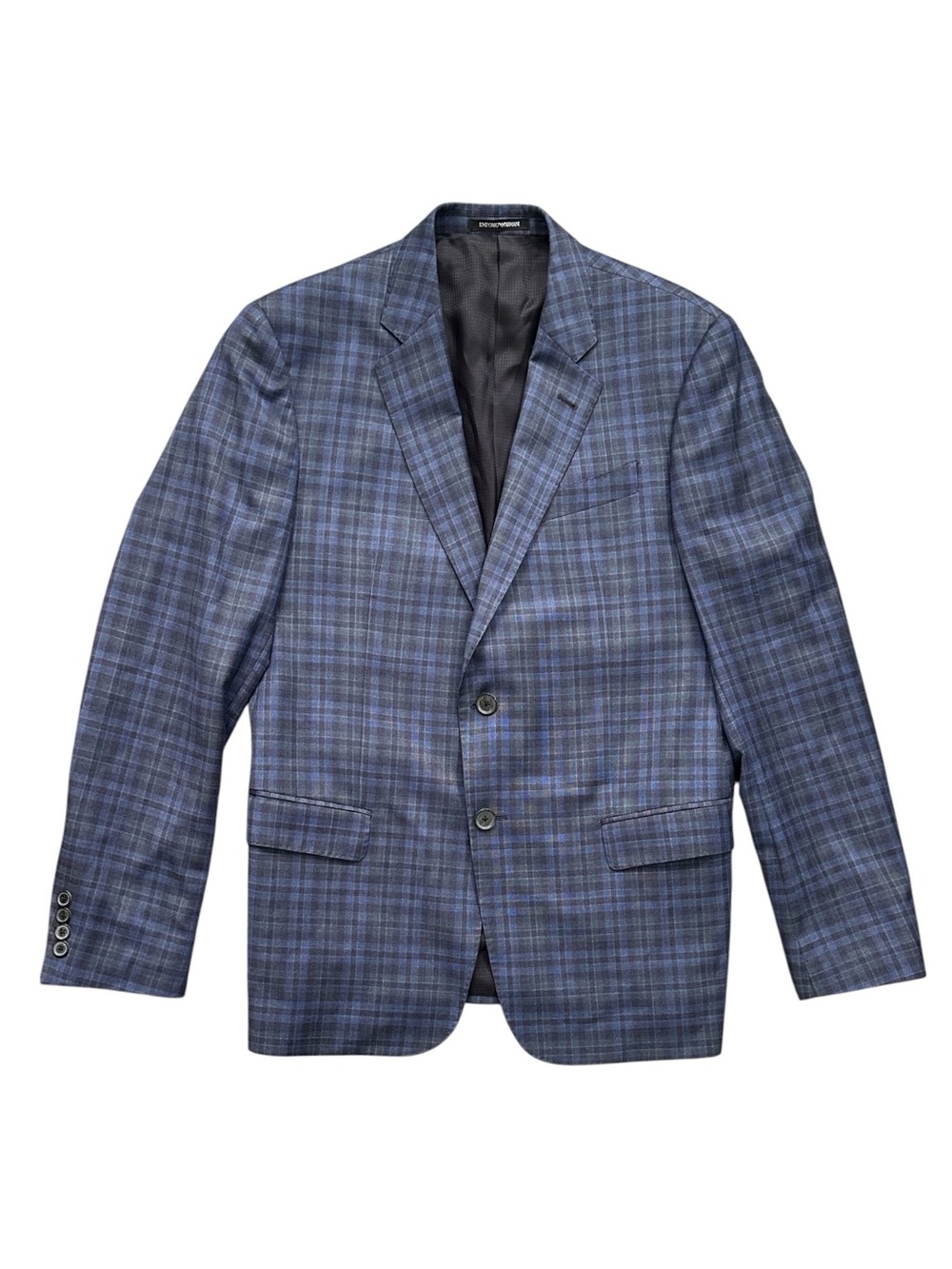 Emporio Armani G Line Super 130s Men’s 42R US Blue Plaid Wool Blazer Sport Coat